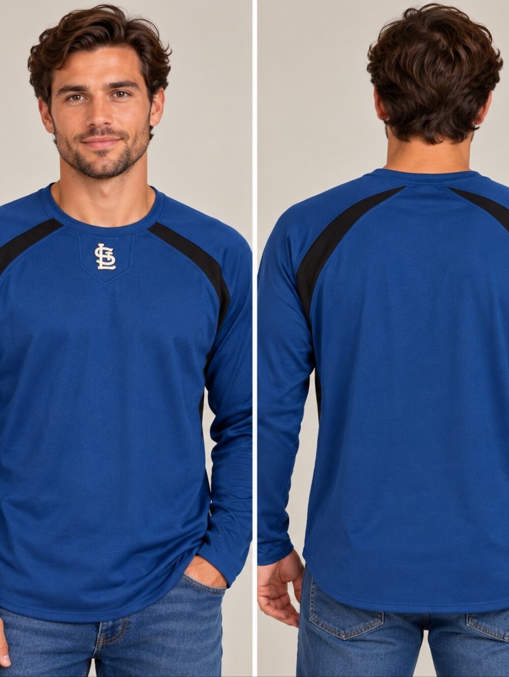 Vintage Majestic St. Louis Warm Up Shirt Long Sleeve Blue Black Approx Sz L